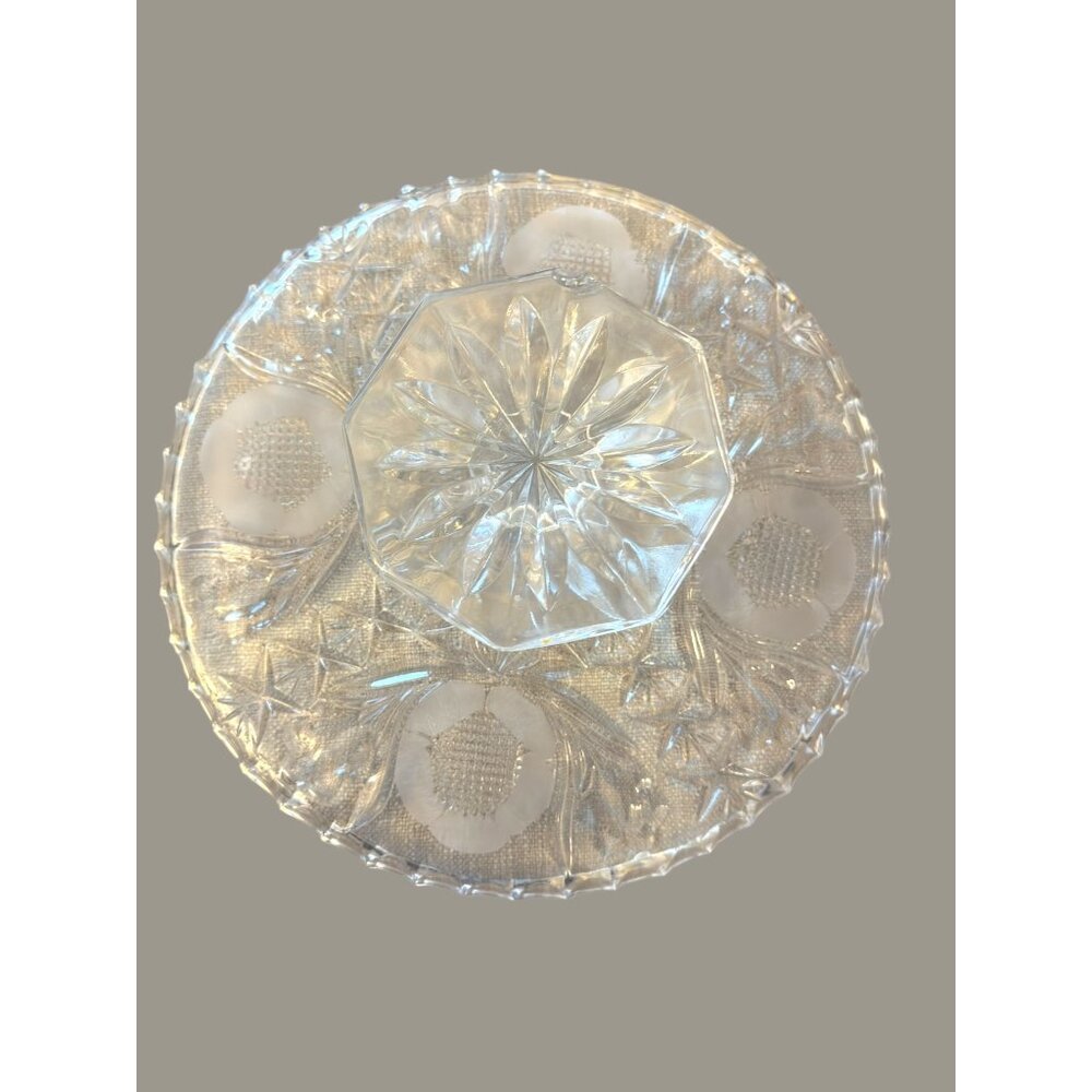 Vintage Cut Glass Cake Stand With Floral & Starburst Design - Picture 7 of 7